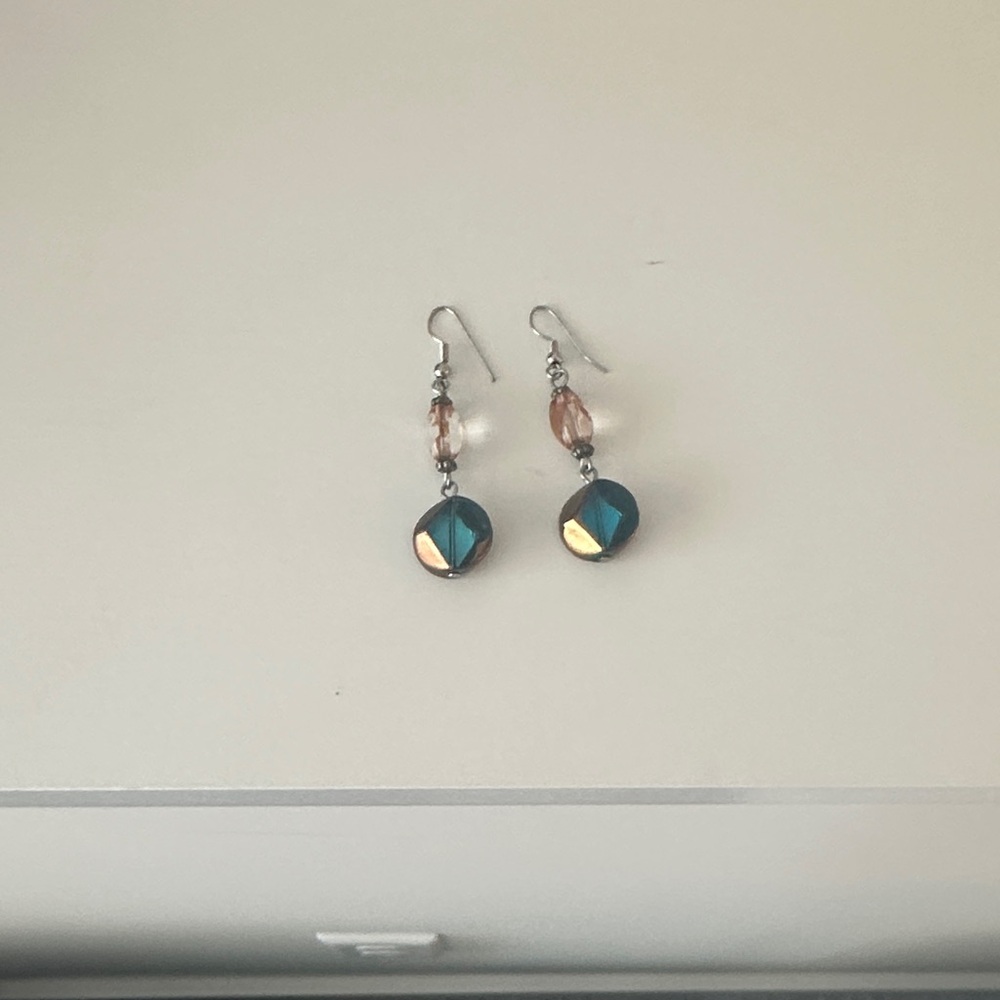 Chic Teal and Silver Dangle Earrings